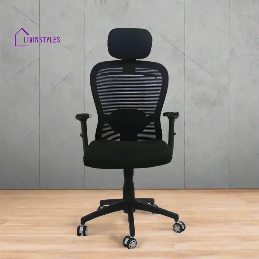 Cosmic Horizon Black Headrest Ergonomic Office Chair with Nylon Base