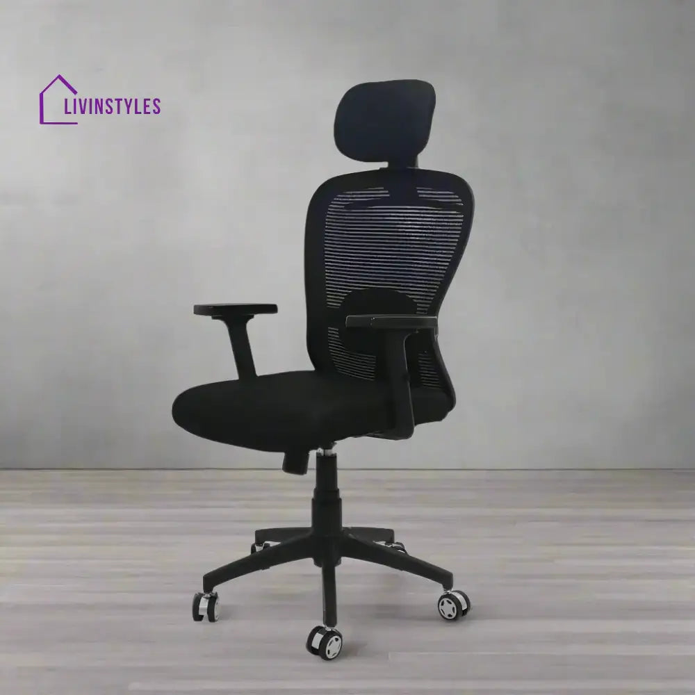 Cosmic Horizon Black Headrest Ergonomic Office Chair with Nylon Base