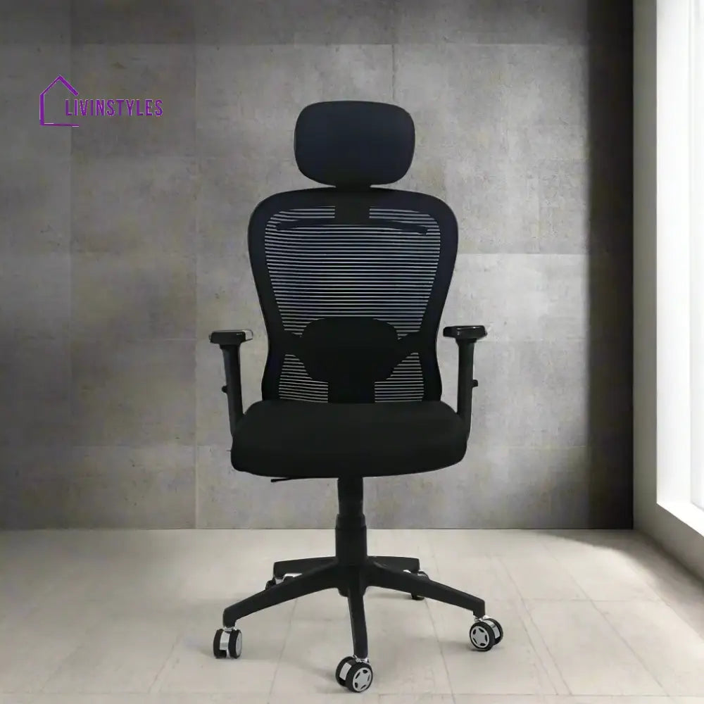Cosmic Horizon Black Headrest Ergonomic Office Chair with Nylon Base