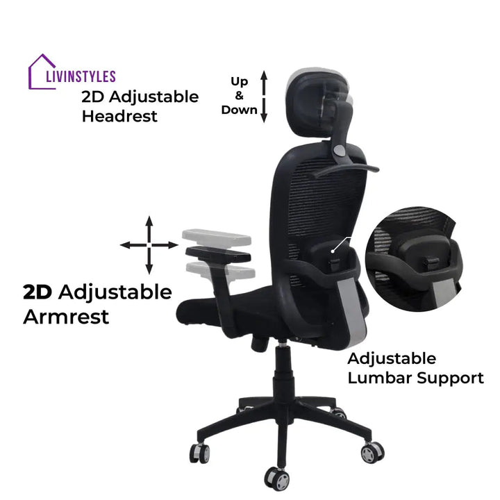 Cosmic Horizon Black Headrest Ergonomic Office Chair with Nylon Base