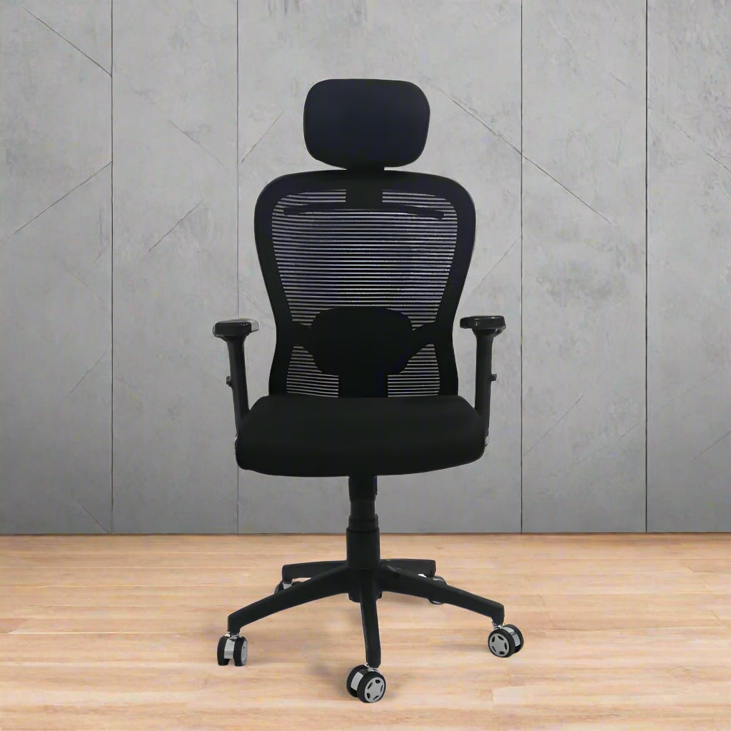 Cosmic Horizon Black Headrest Ergonomic Office Chair with Nylon Base