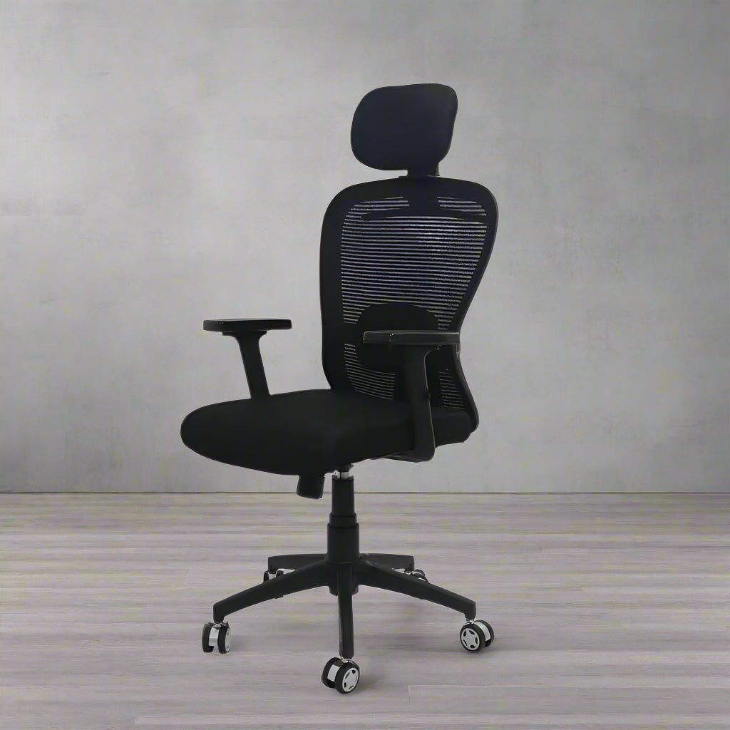 Cosmic Horizon Black Headrest Ergonomic Office Chair with Nylon Base