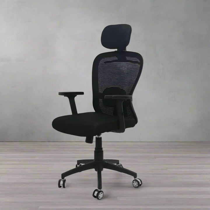 Cosmic Horizon Black Headrest Ergonomic Office Chair with Nylon Base