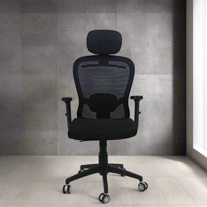 Cosmic Horizon Black Headrest Ergonomic Office Chair with Nylon Base