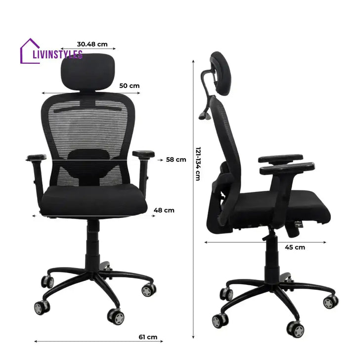 Cosmic Horizon Black Headrest Office Ergonomic Chair with Black Air Base