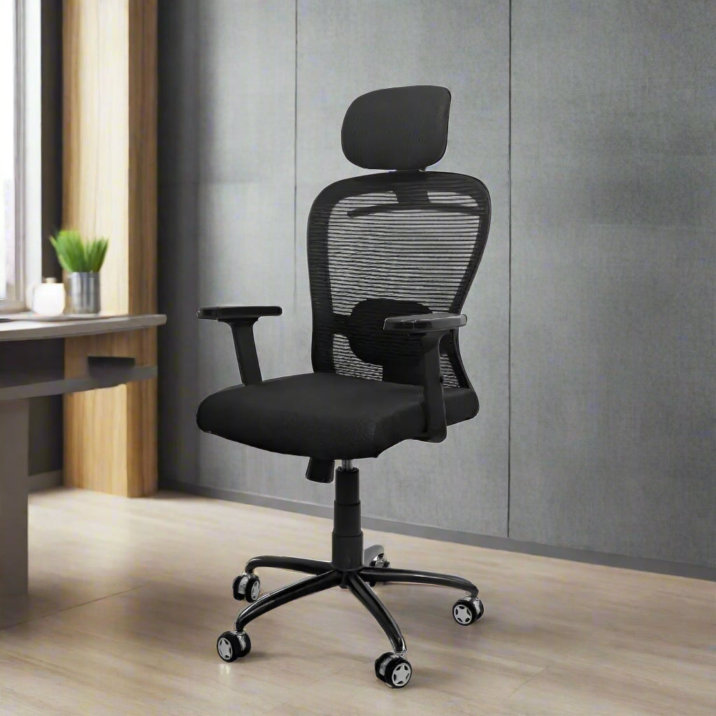 Cosmic Horizon Black Headrest Office Ergonomic Chair with Black Air Base