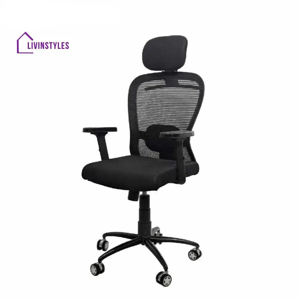 Cosmic Horizon Black Headrest Office Ergonomic Chair with Black Air Base