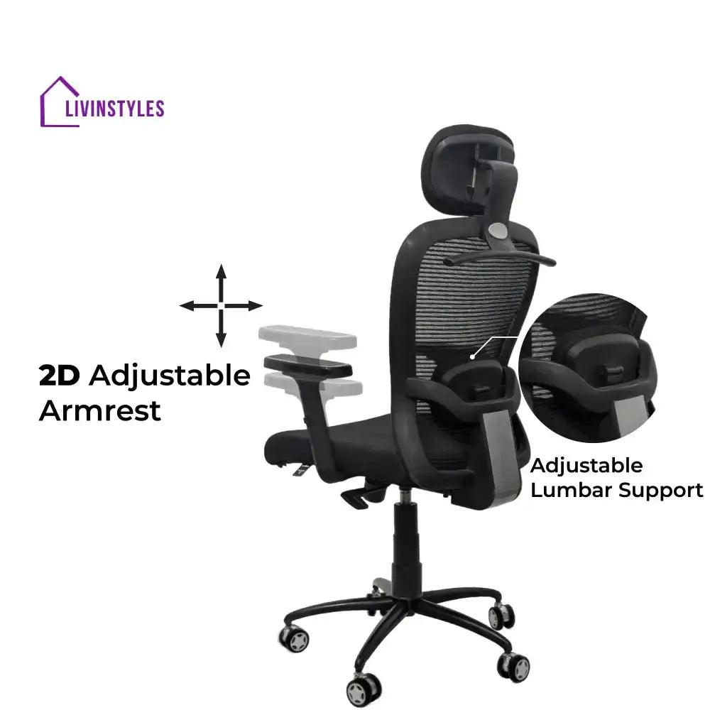 Cosmic Horizon Black Headrest Office Ergonomic Chair with Black Air Base