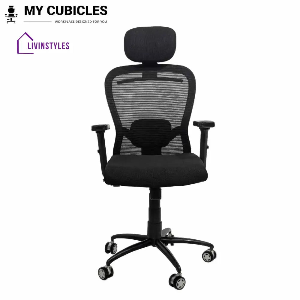 Cosmic Horizon Black Headrest Office Ergonomic Chair with Black Air Base