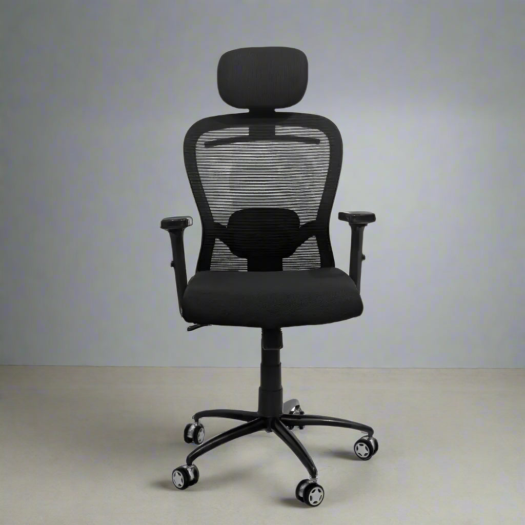 Cosmic Horizon Black Headrest Office Ergonomic Chair with Black Air Base