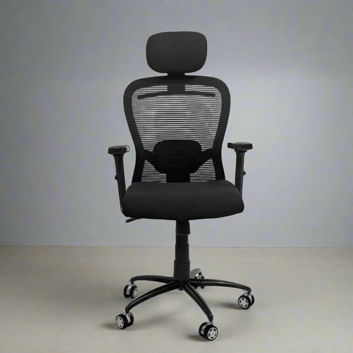 Cosmic Horizon Black Headrest Office Ergonomic Chair with Black Air Base