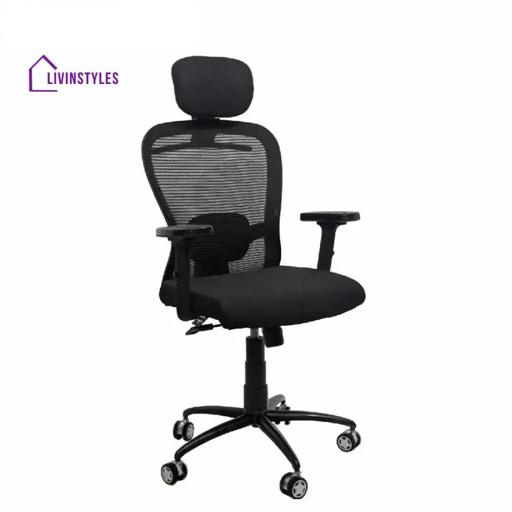 Cosmic Horizon Black Headrest Office Ergonomic Chair with Black Air Base