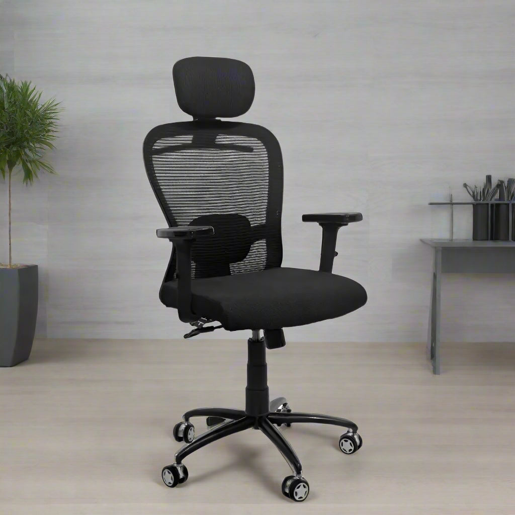 Cosmic Horizon Black Headrest Office Ergonomic Chair with Black Air Base