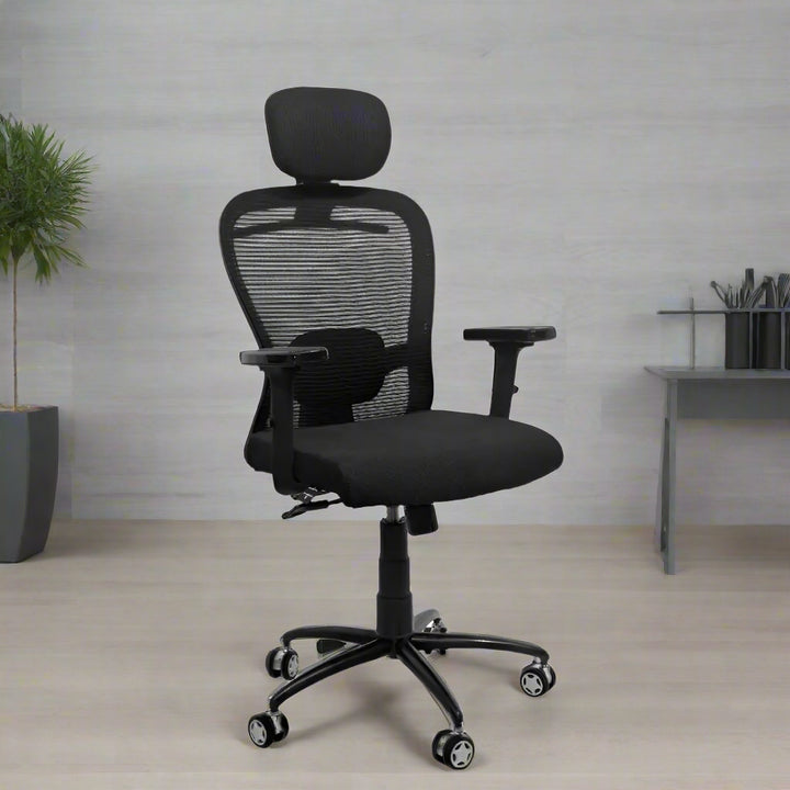 Cosmic Horizon Black Headrest Office Ergonomic Chair with Black Air Base