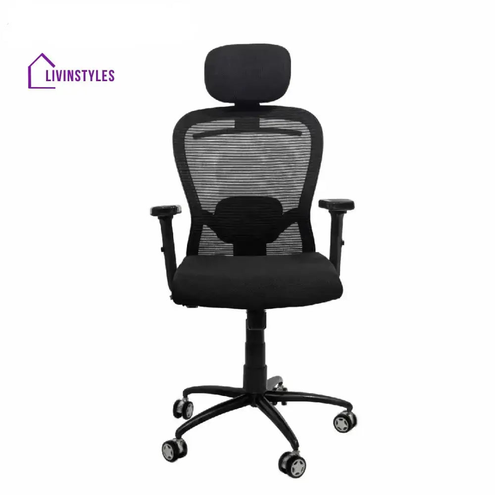 Cosmic Horizon Black Headrest Office Ergonomic Chair with Black Air Base