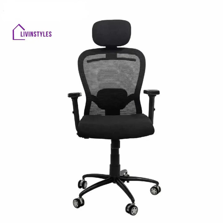 Cosmic Horizon Black Headrest Office Ergonomic Chair with Black Air Base