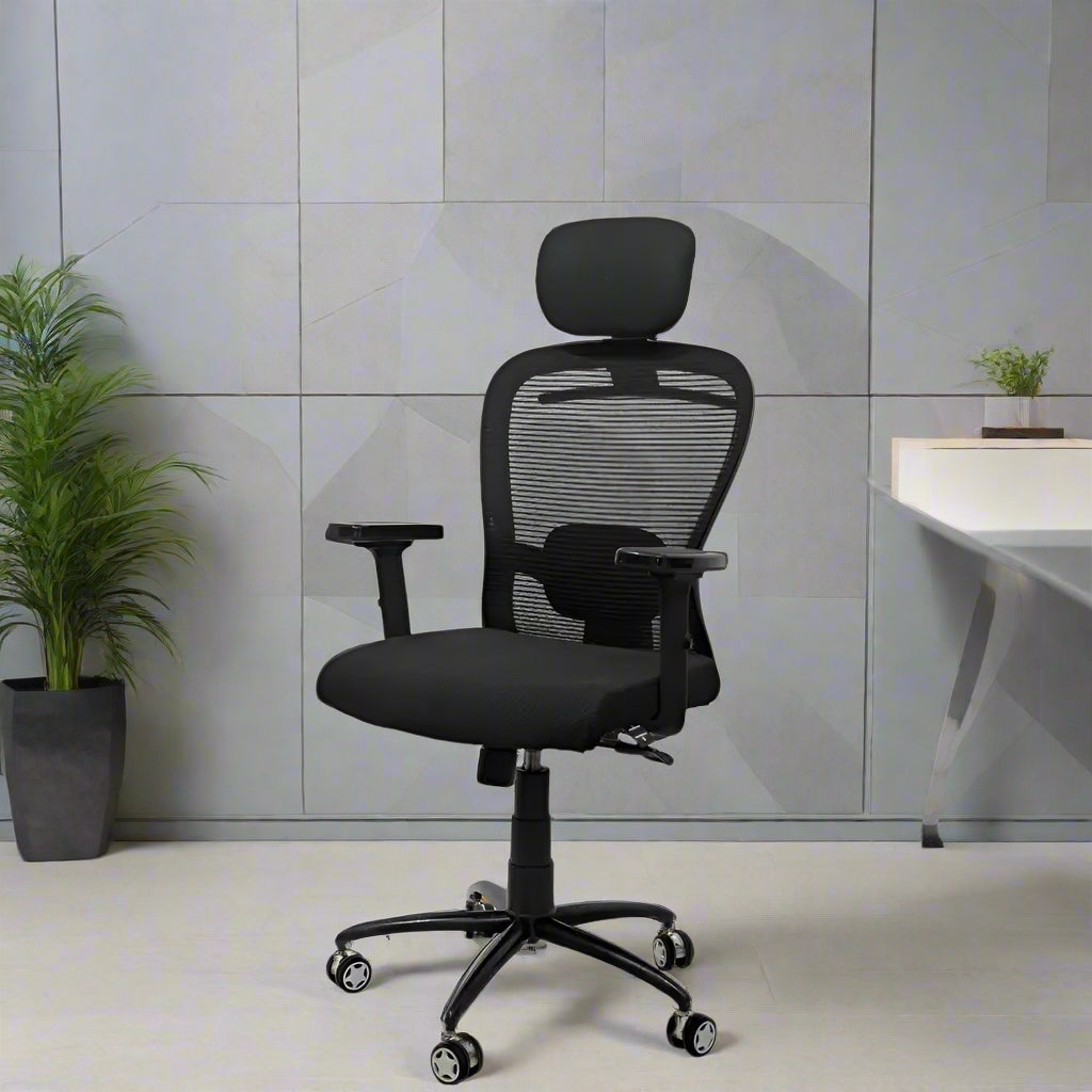Cosmic Horizon Black Headrest Office Ergonomic Chair with Black Air Base