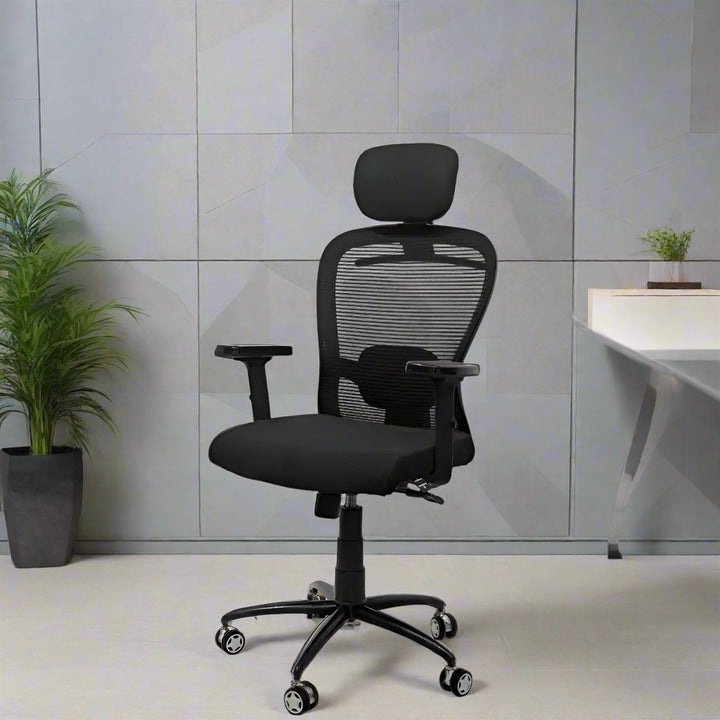 Cosmic Horizon Black Headrest Office Ergonomic Chair with Black Air Base
