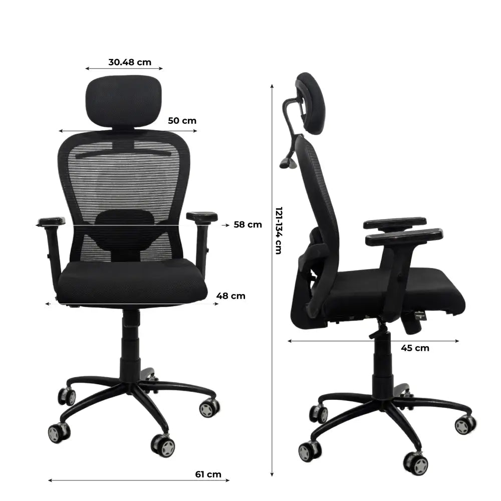 Cosmic Horizon Black Headrest Office Ergonomic Chair with Black Air Base