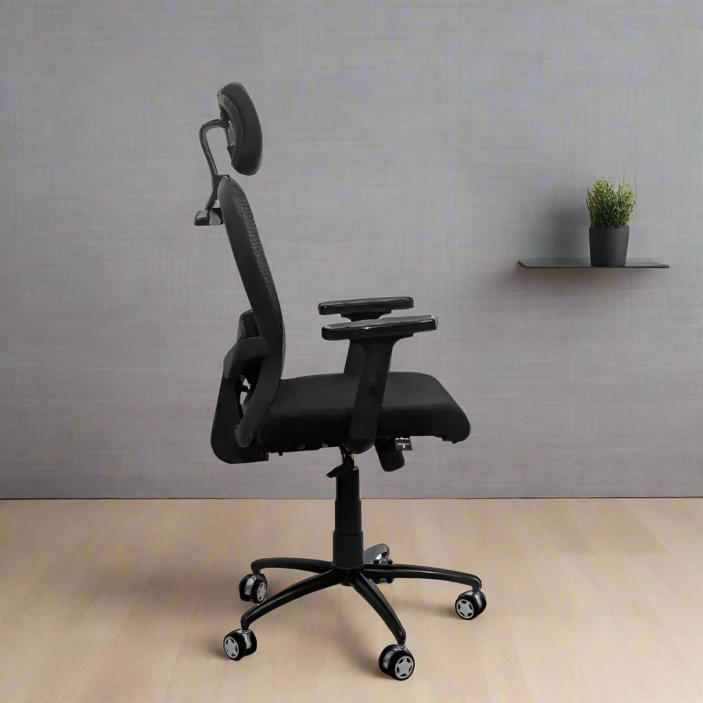 Cosmic Horizon Black Headrest Office Ergonomic Chair with Black Air Base
