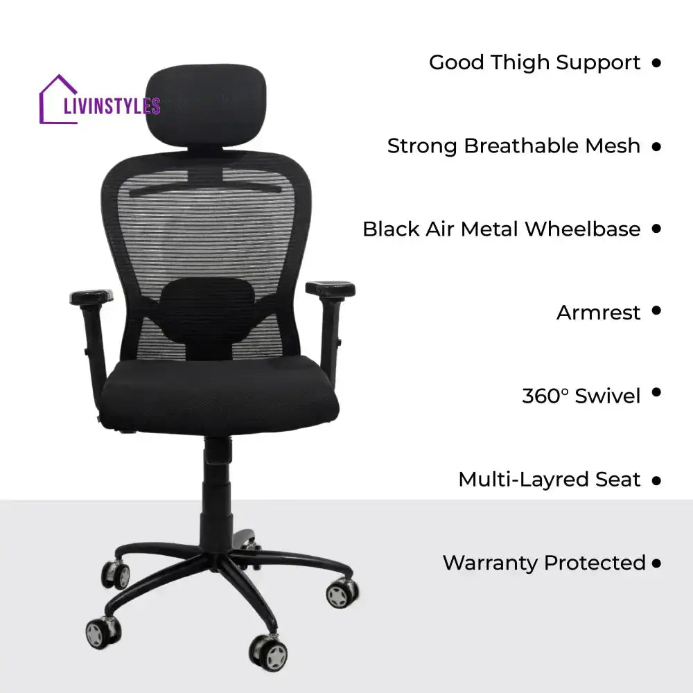 Cosmic Horizon Black Headrest Office Ergonomic Chair with Black Air Base