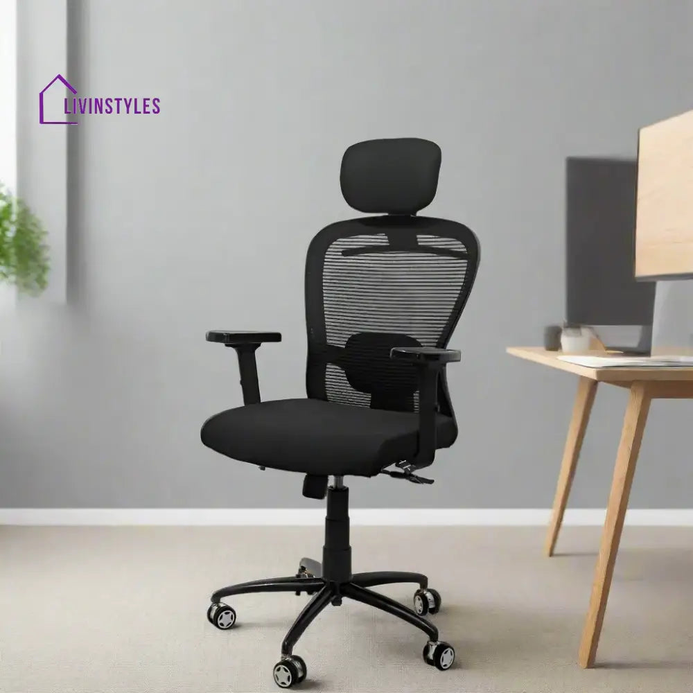 Cosmic Horizon Black Headrest Office Ergonomic Chair with Black Air Base