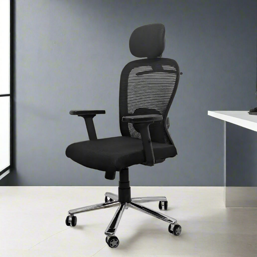 Cosmic Horizon Black Headrest Office Ergonomic Chair with Scorpio Base