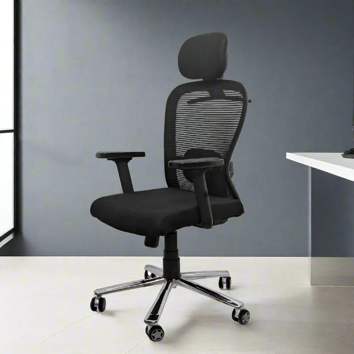 Cosmic Horizon Black Headrest Office Ergonomic Chair with Scorpio Base