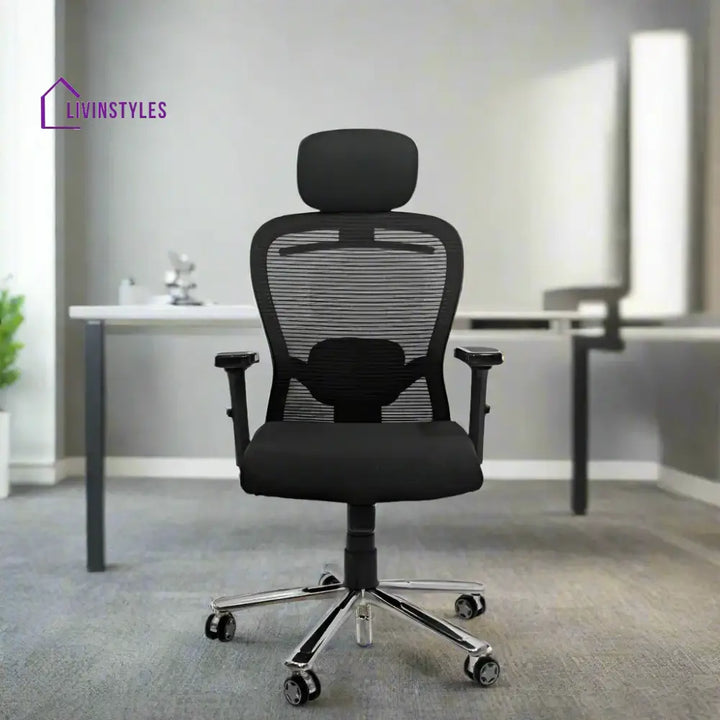 Cosmic Horizon Black Headrest Office Ergonomic Chair with Scorpio Base