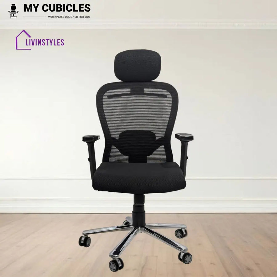 Cosmic Horizon Black Headrest Office Ergonomic Chair with Scorpio Base