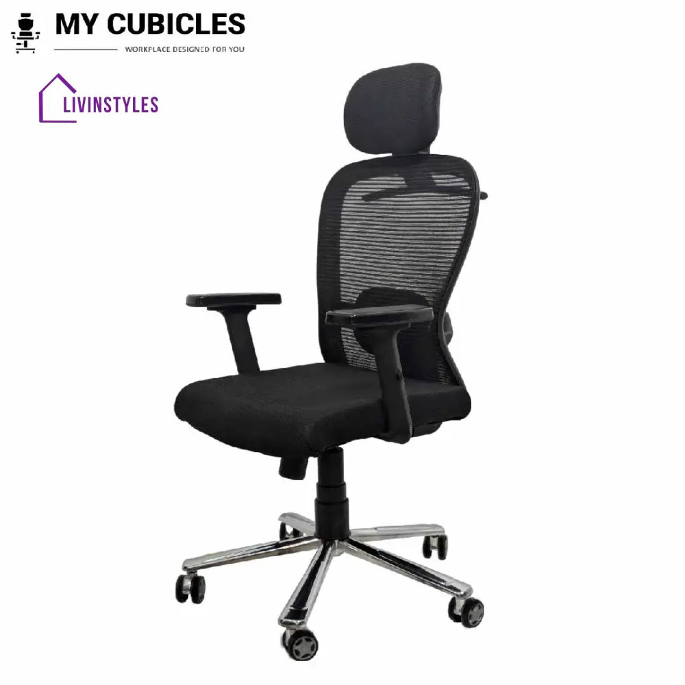 Cosmic Horizon Black Headrest Office Ergonomic Chair with Scorpio Base