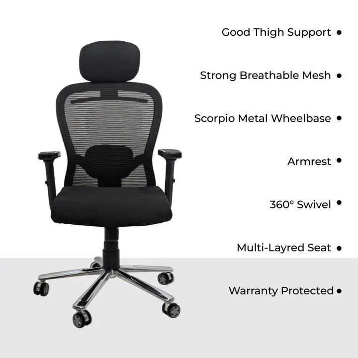 Cosmic Horizon Black Headrest Office Ergonomic Chair with Scorpio Base