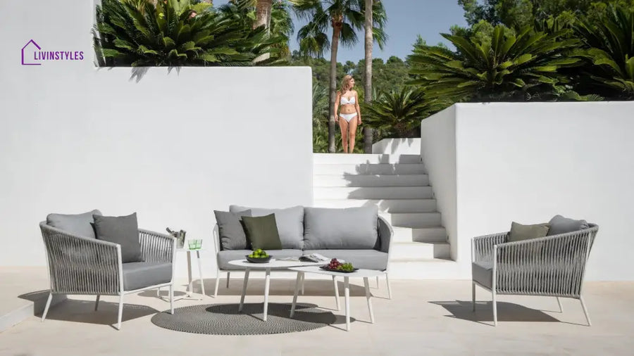 Cosset Outdoor Garden Balcony Sofa Set 2 Seater and 2 Single Seater With 2 Center Table and 1 Side Table Set Braid &