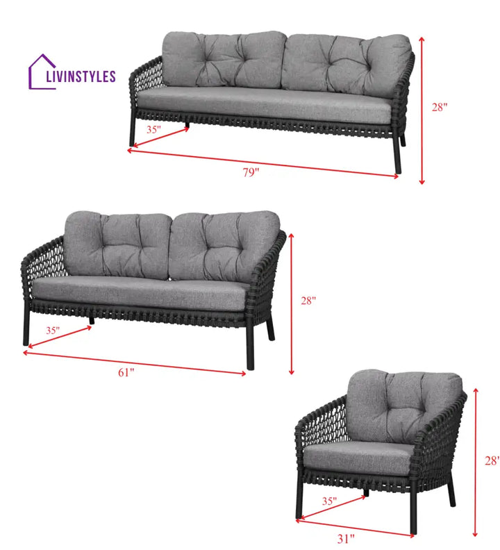 Costa Outdoor Garden Balcony Sofa Set 3 Seater 2 Seater 1 Single Seater 1 Side Table and 1 Center Table Set (Grey)