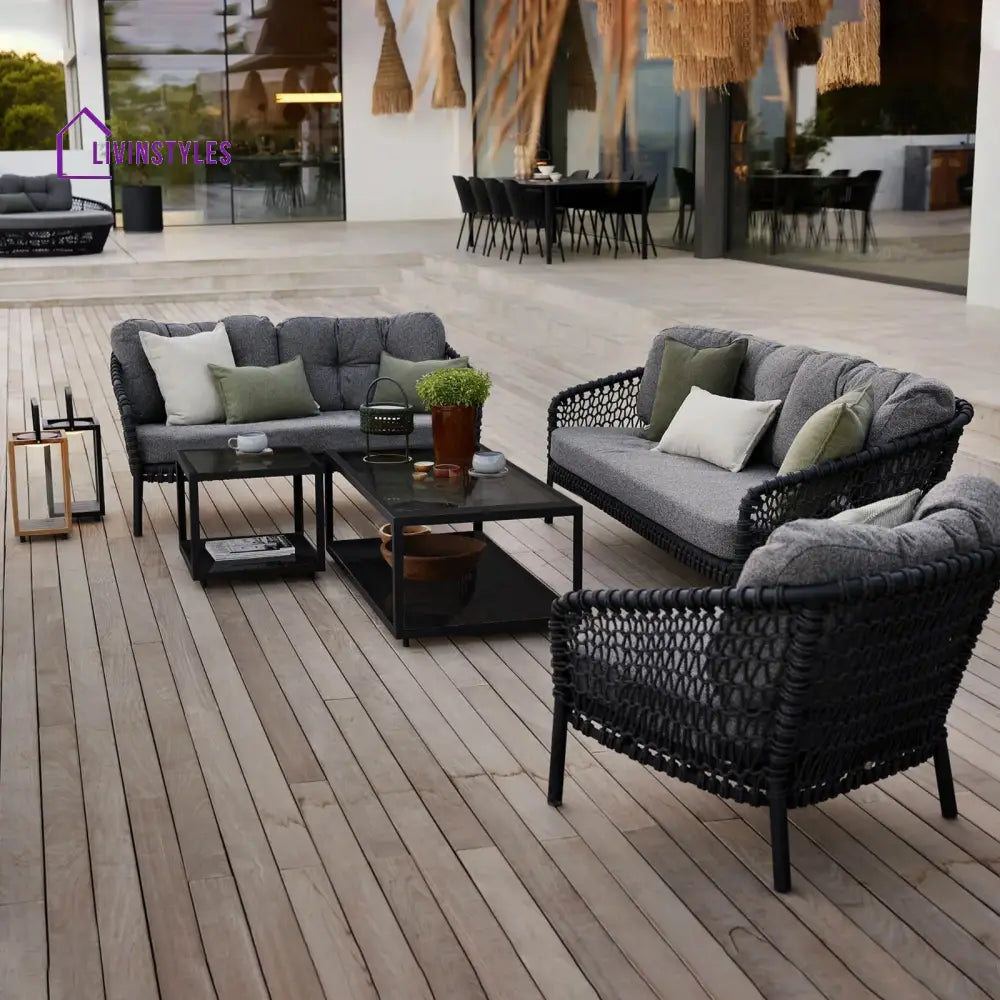 Costa Outdoor Garden Balcony Sofa Set 3 Seater 2 Seater 1 Single Seater 1 Side Table and 1 Center Table Set (Grey)