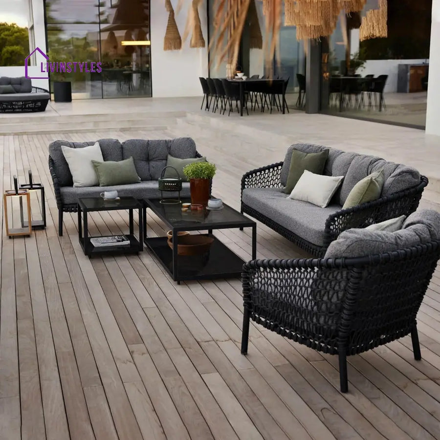 Costa Outdoor Garden Balcony Sofa Set 3 Seater 2 Seater 1 Single Seater 1 Side Table and 1 Center Table Set (Grey)