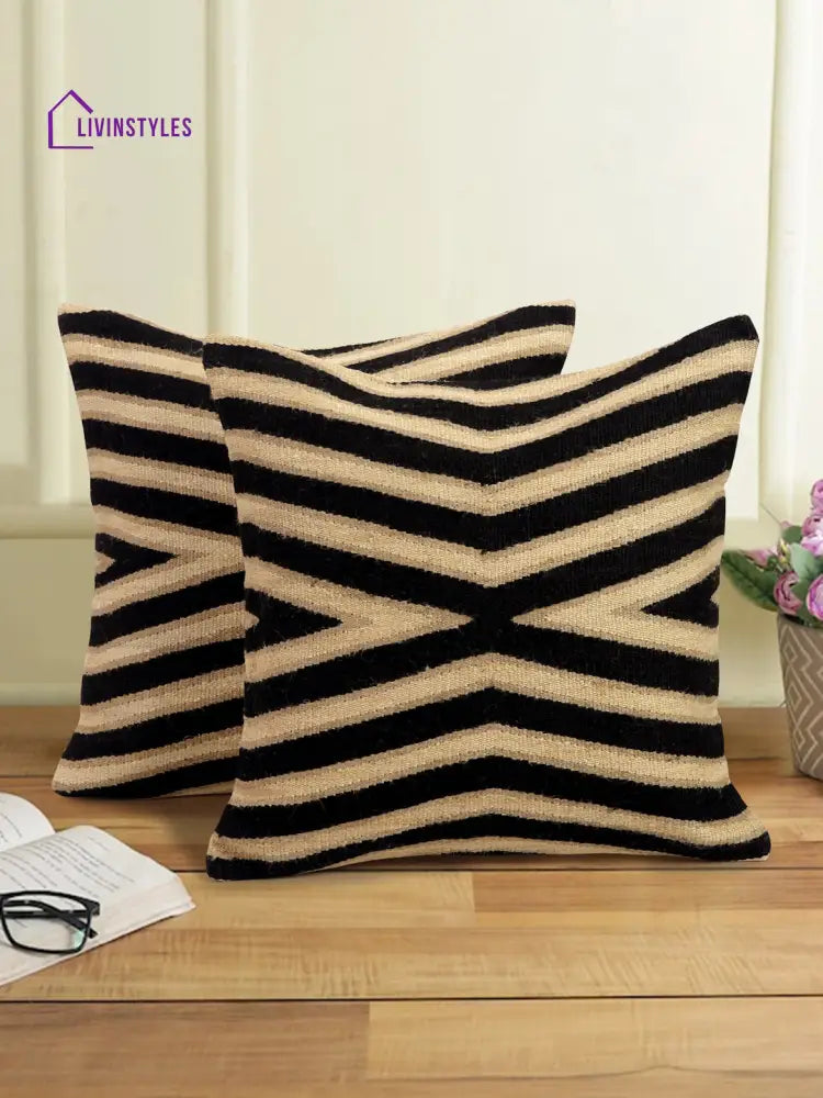 Cotton And Jute Hand Woven Cushion Cover Set Of 2 (20X20 Inch)