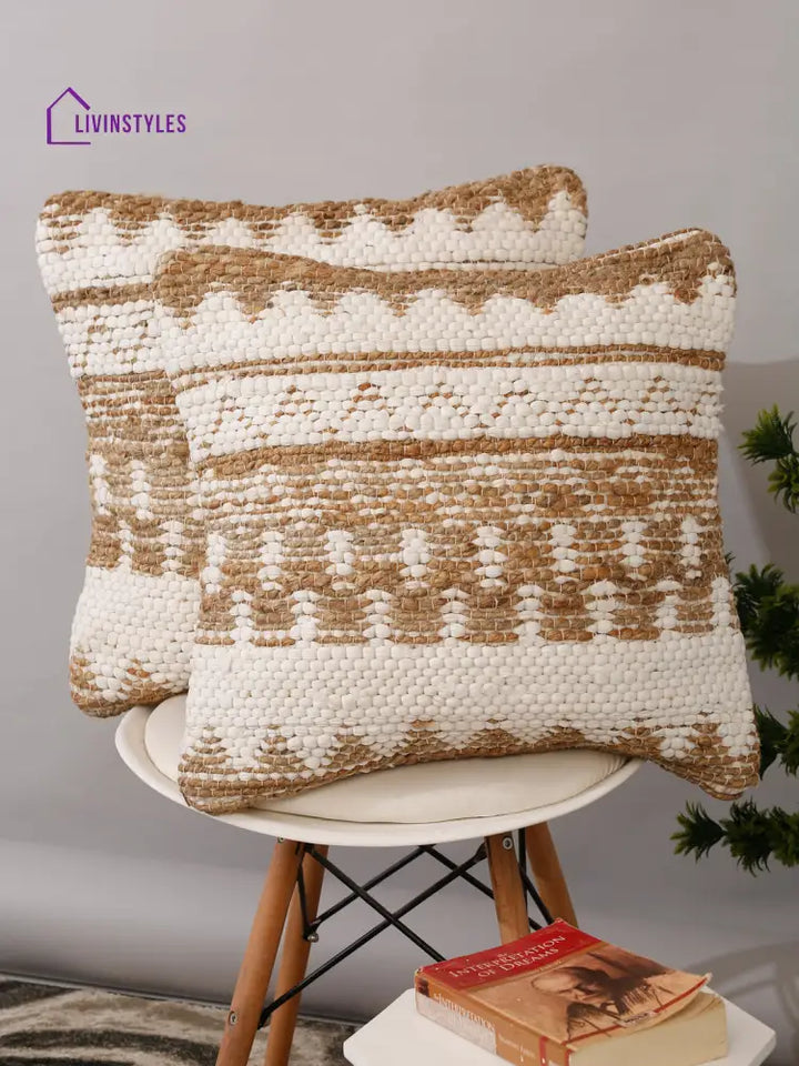 Cotton And Jute Hand Woven Cushion Cover Set Of 2 (20X20 Inch)