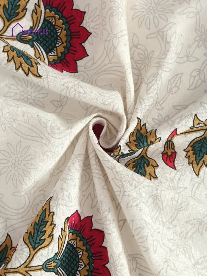 Cotton Floral Print King Bed Sheet With 2 Pillow Covers