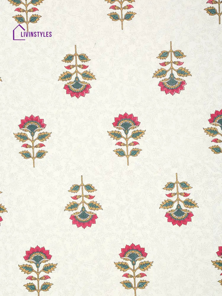 Cotton Floral Print King Bed Sheet With 2 Pillow Covers