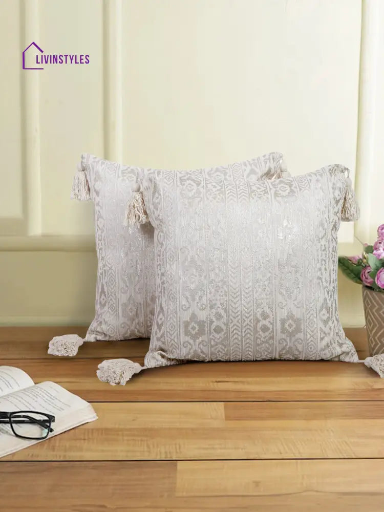 Cotton Ivory Cushion Cover Set Of 2 (20X20 Inch)