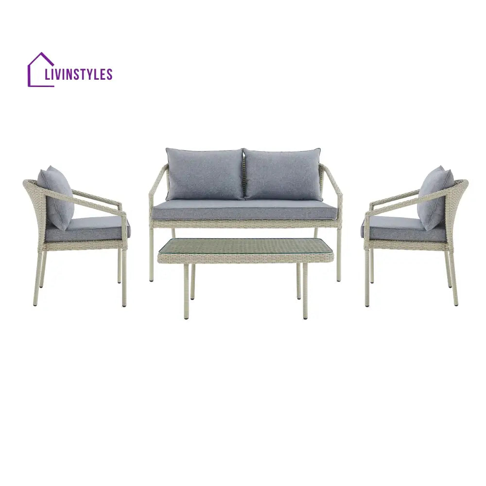 Coven Outdoor Garden Balcony Sofa Set 2 Seater 2 Single seater and 1 Center Table Set (Cream) - Sofa Sets