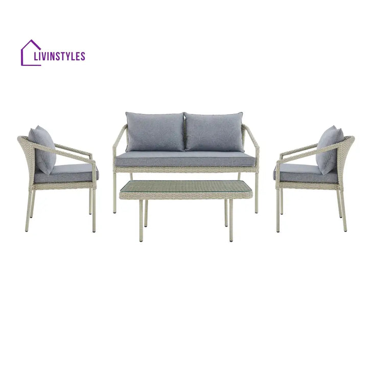 Coven Outdoor Garden Balcony Sofa Set 2 Seater 2 Single seater and 1 Center Table Set (Cream) - Sofa Sets