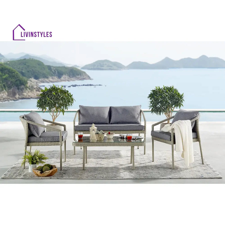 Coven Outdoor Garden Balcony Sofa Set 2 Seater 2 Single seater and 1 Center Table Set (Cream) - Sofa Sets