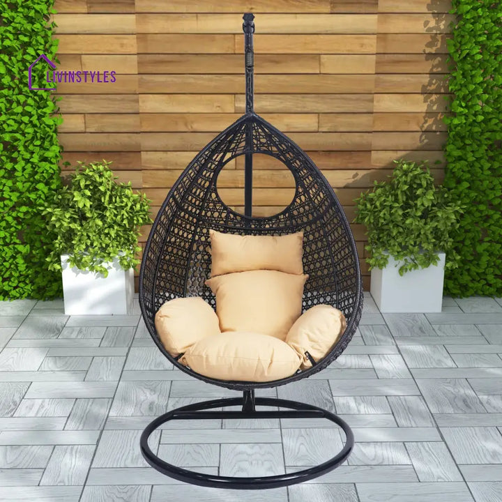 Craig Single Seater Hanging Swing With Stand For Balcony Garden Swing (Dark Brown) - Swings