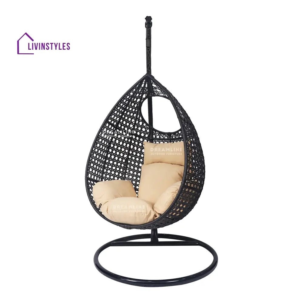 Craig Single Seater Hanging Swing With Stand For Balcony Garden Swing (Dark Brown) - Swings