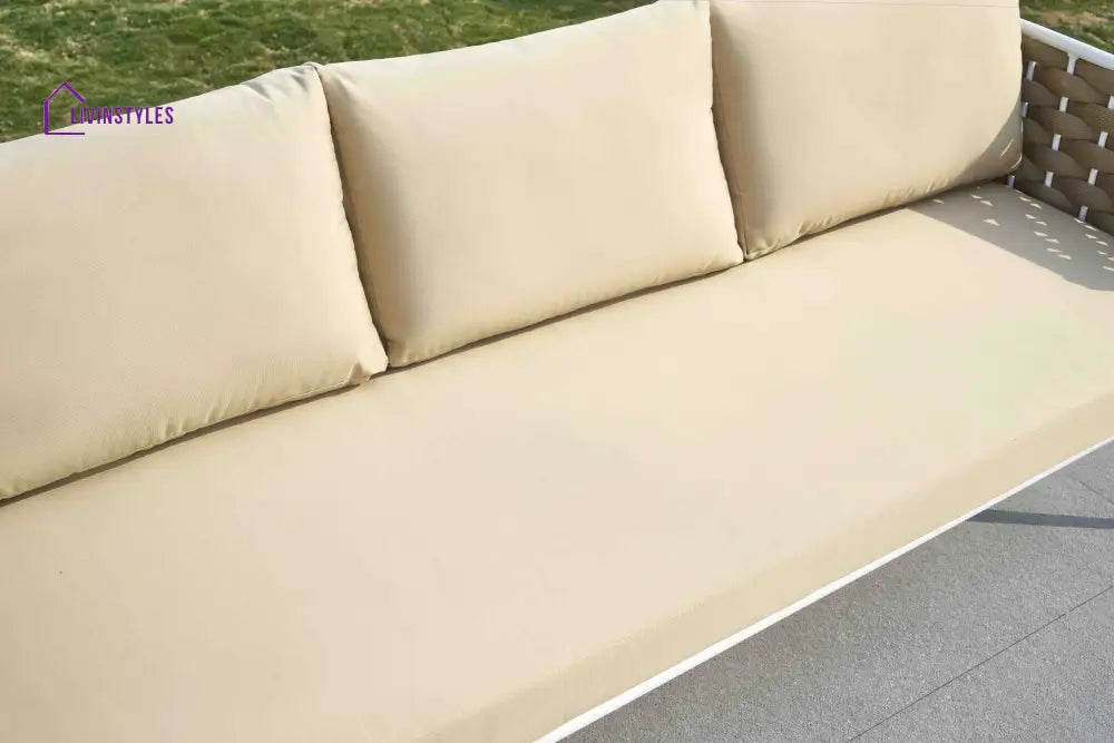 Crasio Outdoor Garden Balcony Sofa Set 3 Seater 2 Single seater and 1 Center Table Set Braid & Rope (White + Tan)