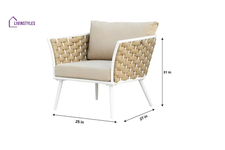 Crasio Outdoor Garden Balcony Sofa Set 3 Seater 2 Single seater and 1 Center Table Set Braid & Rope (White + Tan)
