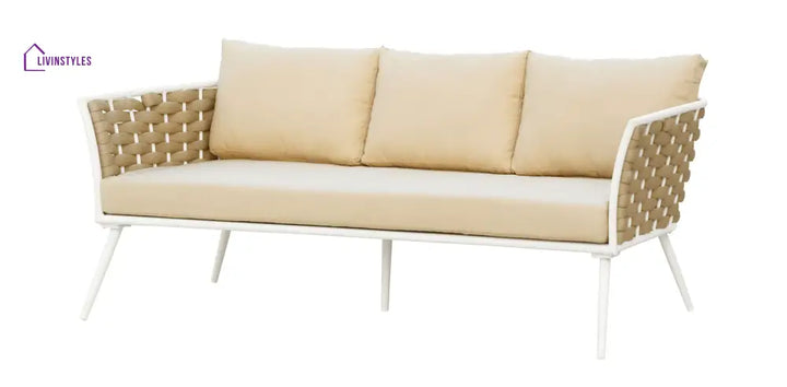 Crasio Outdoor Garden Balcony Sofa Set 3 Seater 2 Single seater and 1 Center Table Set Braid & Rope (White + Tan)
