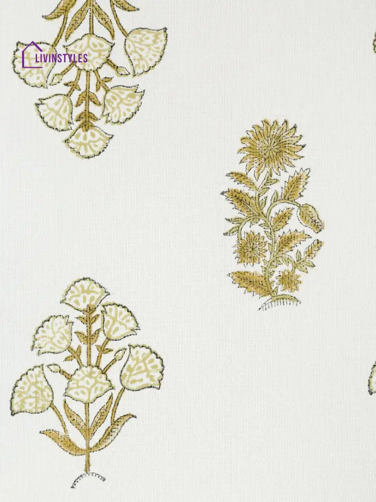 Cream And Olive 180 Gsm Hand Block Floral Cotton Towel Set Of 3